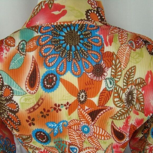 Colorful Floral Top Fancy Sleeves Small - Picture 6 of 8